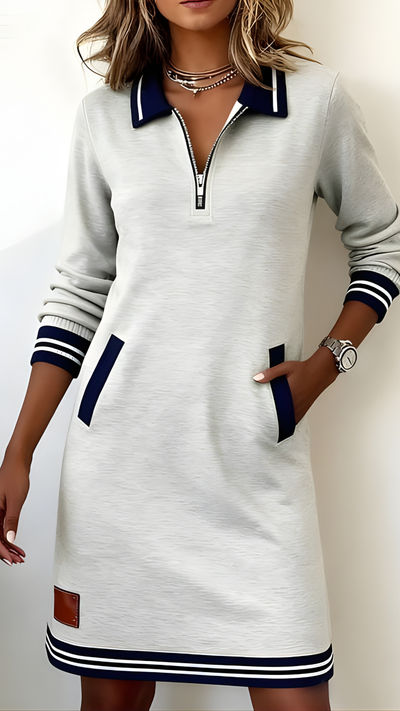 Vestido de manga larga con cremallera y cuello solapa