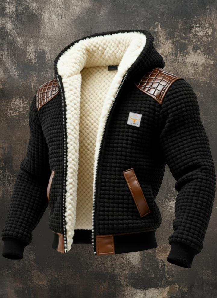 Chaqueta texturizada con ribete de cuero repujado