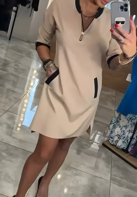 Vestido de manga larga con cremallera y cuello solapa