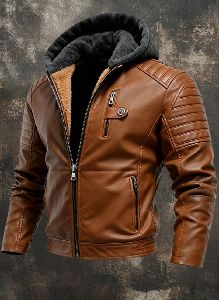 Chaqueta Efecto Piel Con Cremallera Y Capucha Forrada