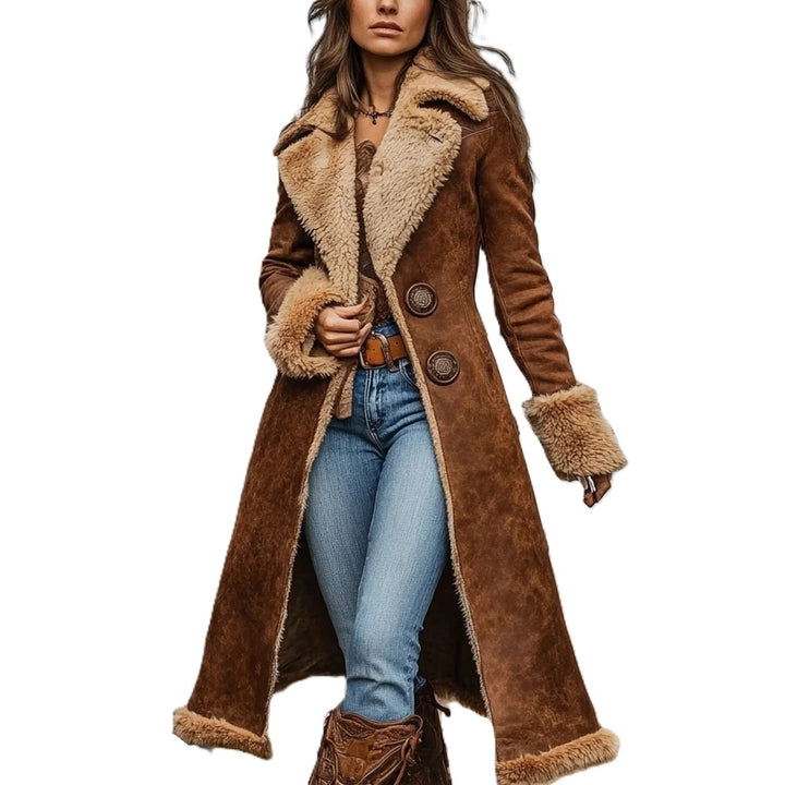 Abrigo vaquero retro estilo western para mujer, de felpa, cálido para otoño e invierno
