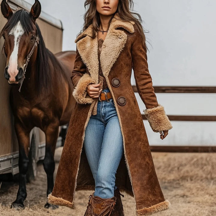 Abrigo vaquero retro estilo western para mujer, de felpa, cálido para otoño e invierno