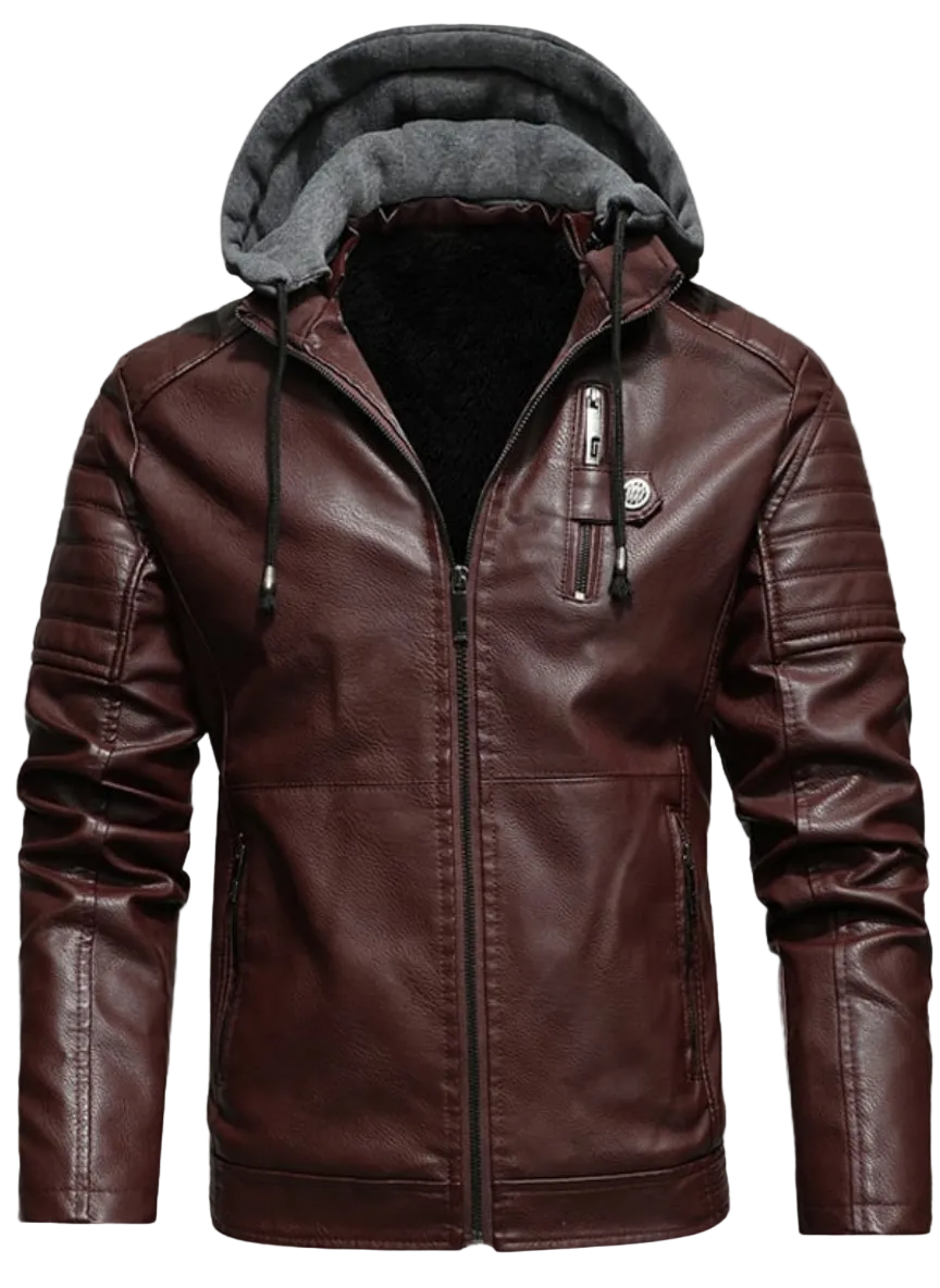 Chaqueta Efecto Piel Con Cremallera Y Capucha Forrada