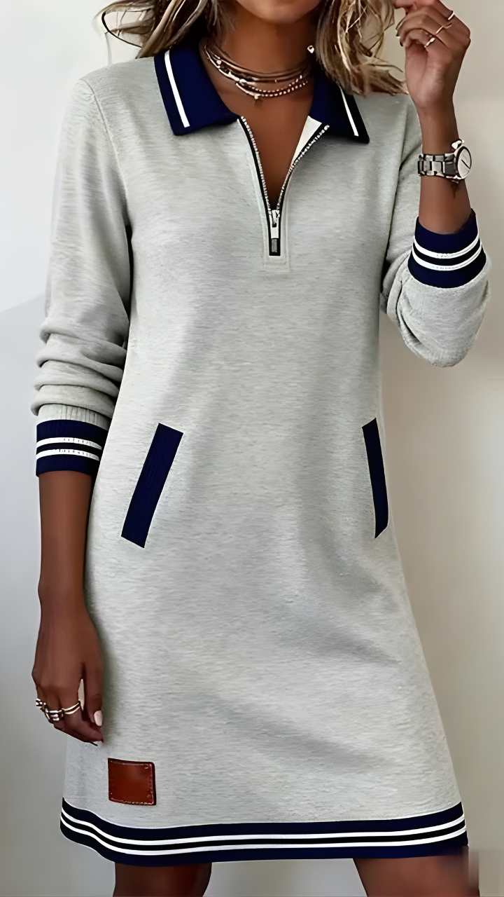 Vestido de manga larga con cremallera y cuello solapa