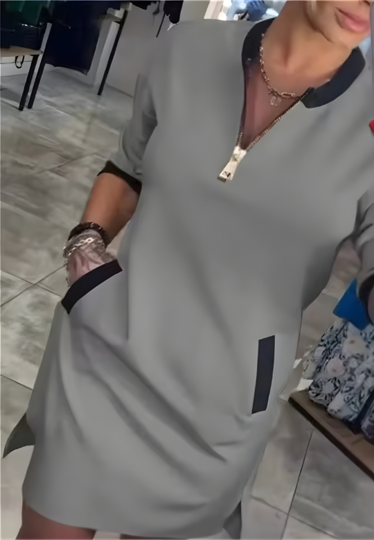 Vestido de manga larga con cremallera y cuello solapa