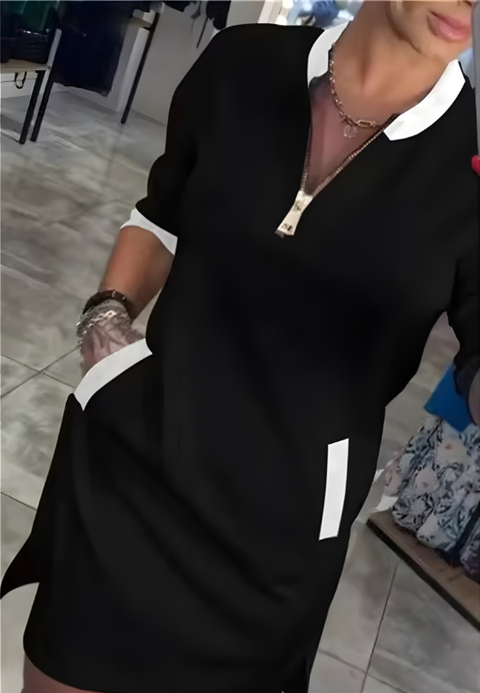 Vestido de manga larga con cremallera y cuello solapa