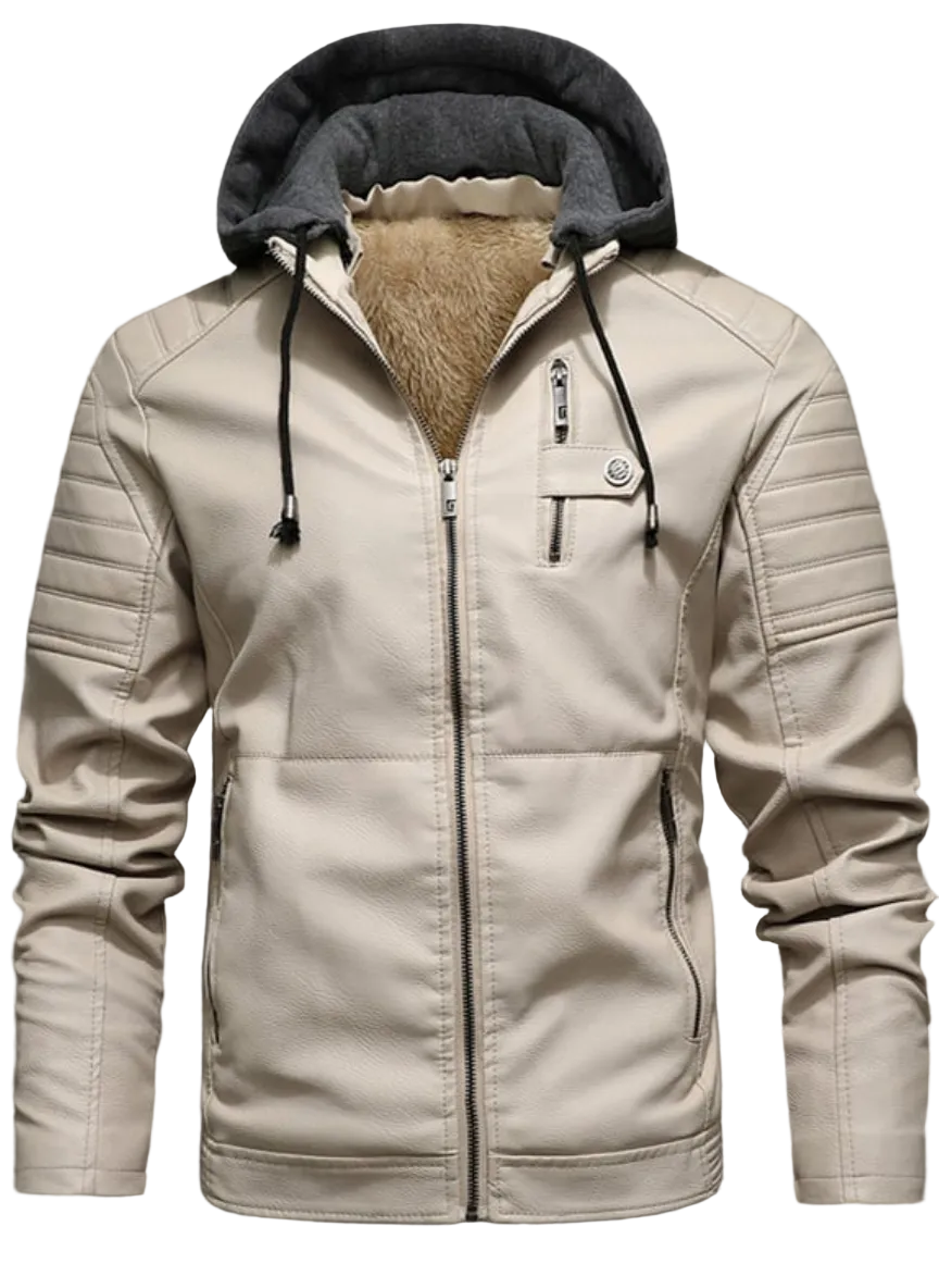 Chaqueta Efecto Piel Con Cremallera Y Capucha Forrada