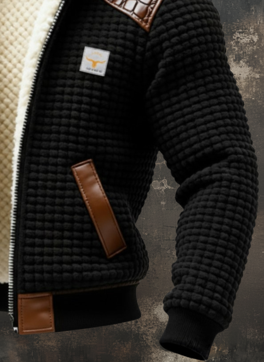 Chaqueta texturizada con ribete de cuero repujado