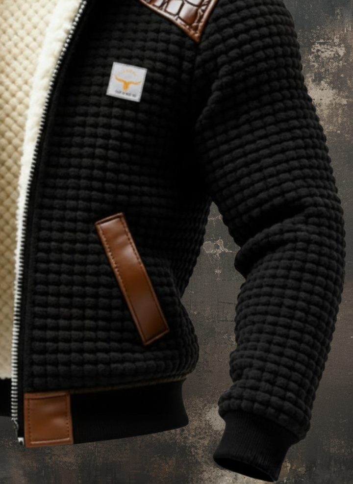 Chaqueta texturizada con ribete de cuero repujado