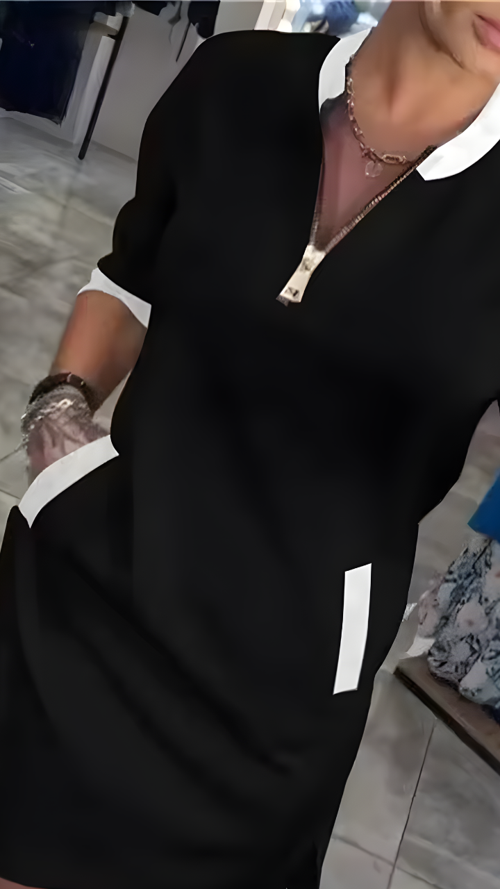 Vestido de manga larga con cremallera y cuello solapa