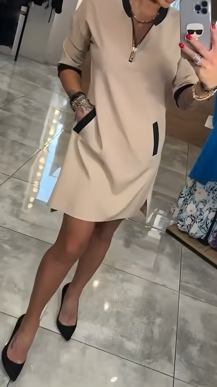 Vestido de manga larga con cremallera y cuello solapa