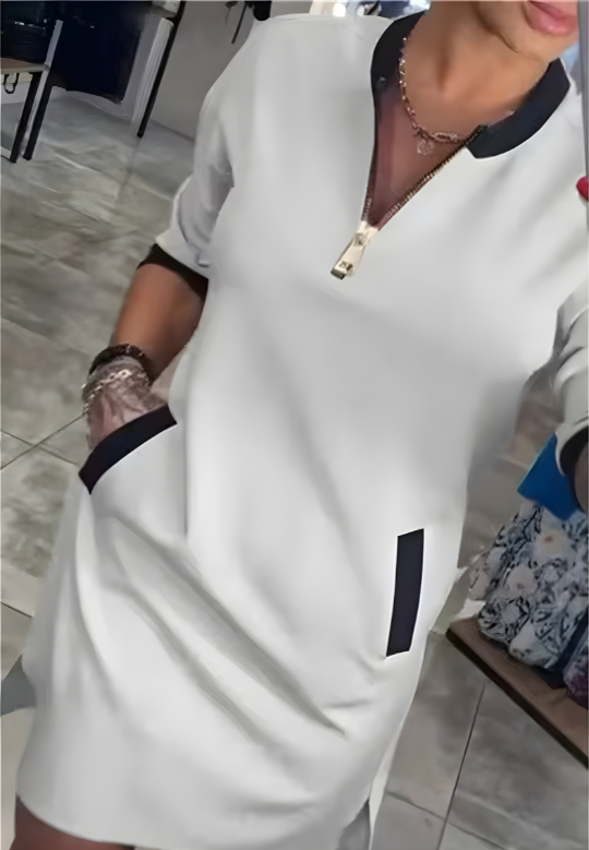 Vestido de manga larga con cremallera y cuello solapa