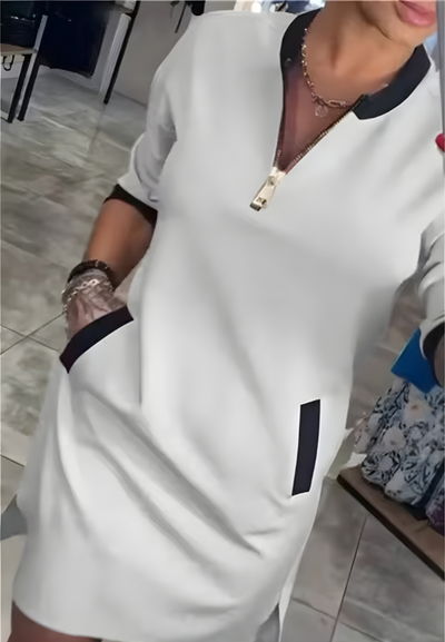 Vestido de manga larga con cremallera y cuello solapa