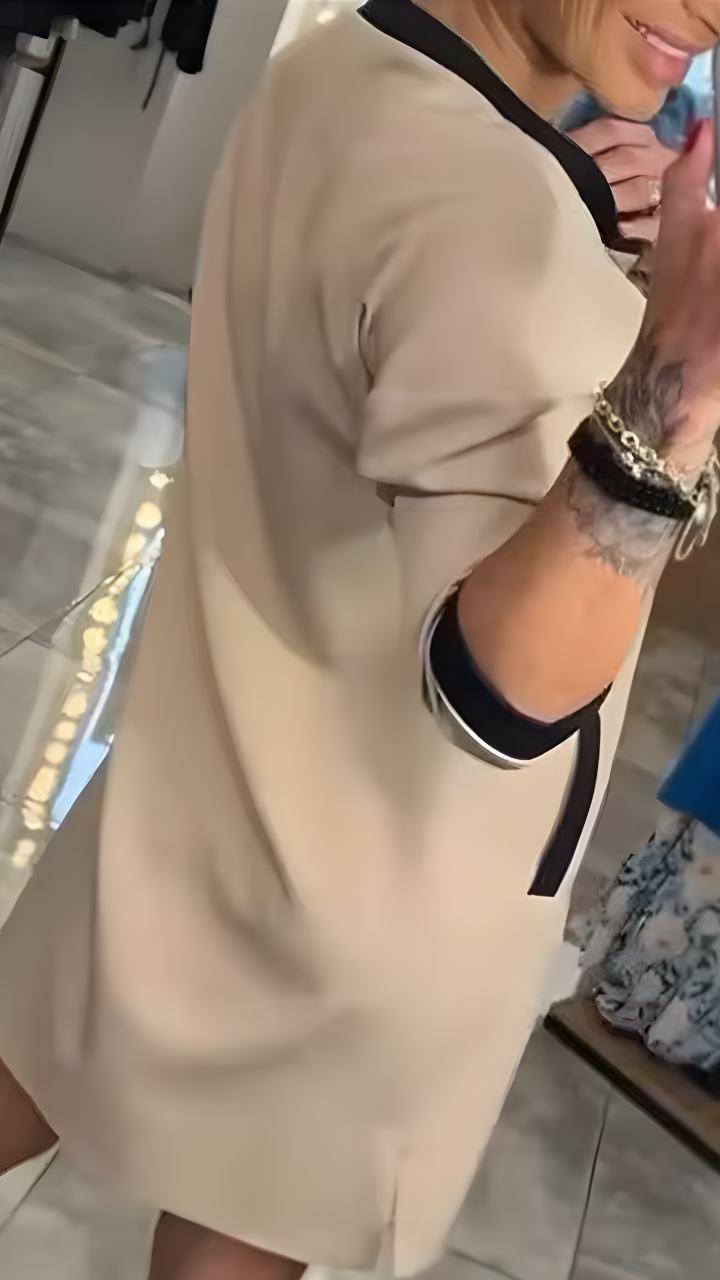 Vestido de manga larga con cremallera y cuello solapa