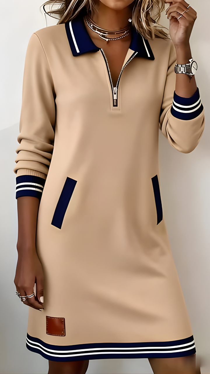 Vestido de manga larga con cremallera y cuello solapa