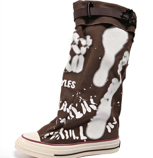 Botas planas de lona retro de media pantorrilla para mujer