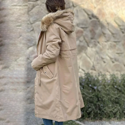 Parka informal con cuello de piel y capucha de invierno para mujer
