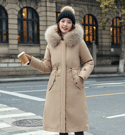 Parka informal con cuello de piel y capucha de invierno para mujer