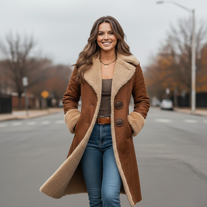 Abrigo vaquero retro estilo western para mujer, de felpa, cálido para otoño e invierno