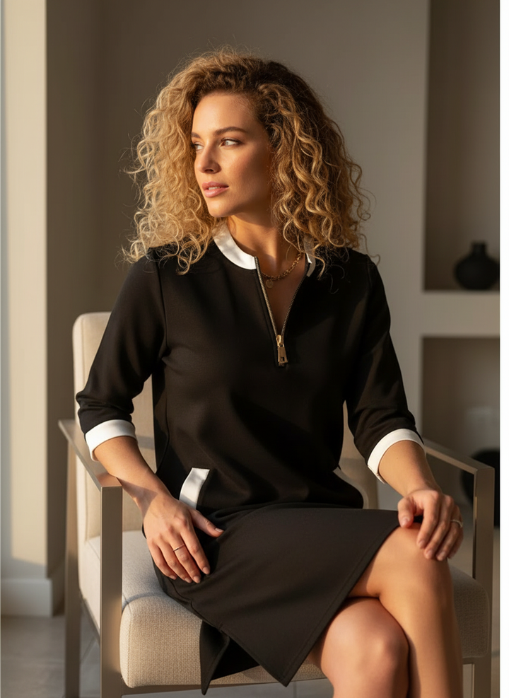 Vestido de manga larga con cremallera y cuello solapa