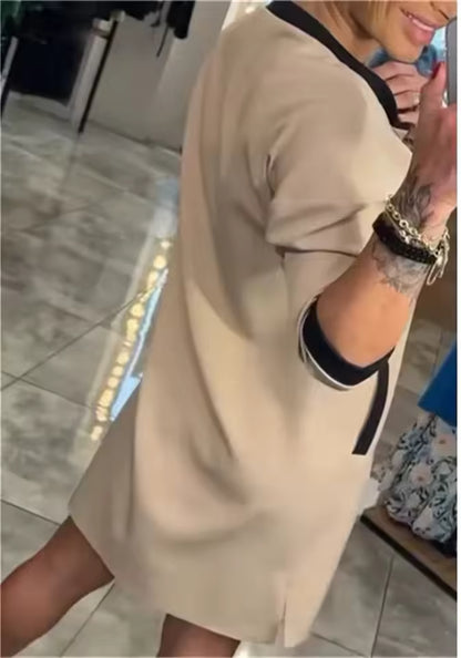 Vestido de manga larga con cremallera y cuello solapa