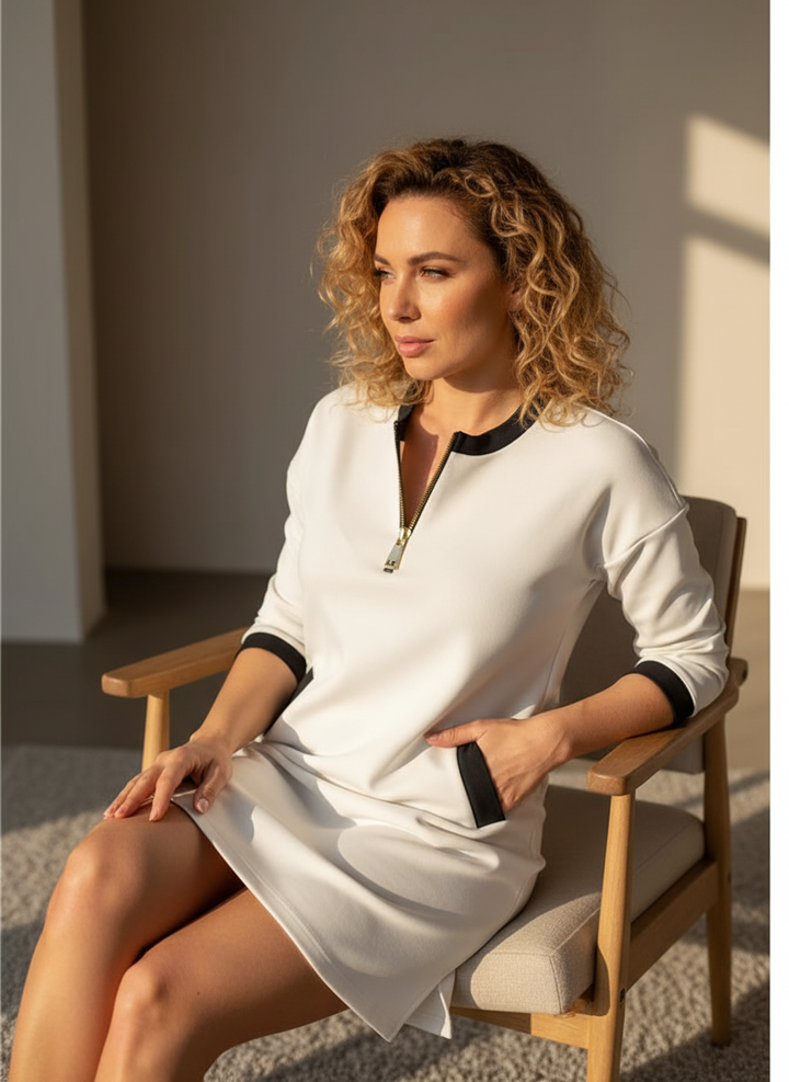 Vestido de manga larga con cremallera y cuello solapa