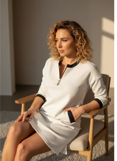 Vestido de manga larga con cremallera y cuello solapa