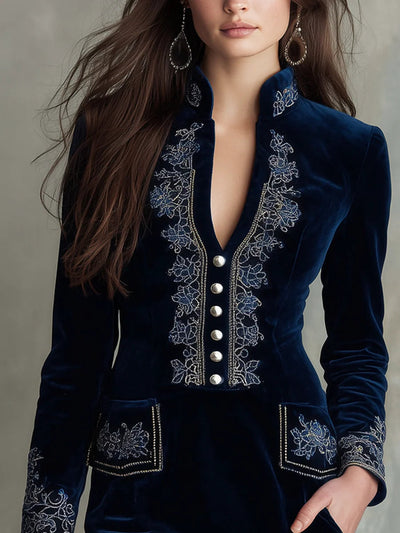 Vestido mini ajustado de terciopelo bordado vintage