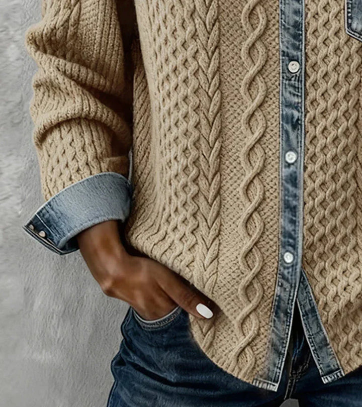 Ámbar | Top de punto patchwork con detalles vaqueros