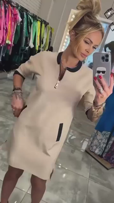 Vestido de manga larga con cremallera y cuello solapa