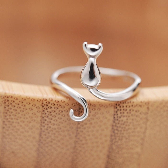 Adorable anillo de gato de acero inoxidable