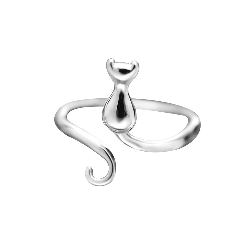 Adorable anillo de gato de acero inoxidable